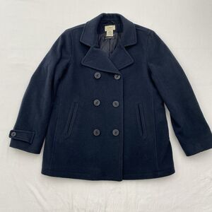 LL Bean 100% Wool Pea Coat Womens 12 Navy Blue Thinsulate Nautical Classic